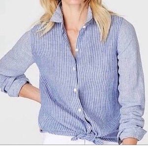 J Jill Striped Love Linen Essential Button Down Shirt in Blue Stripes Size Small